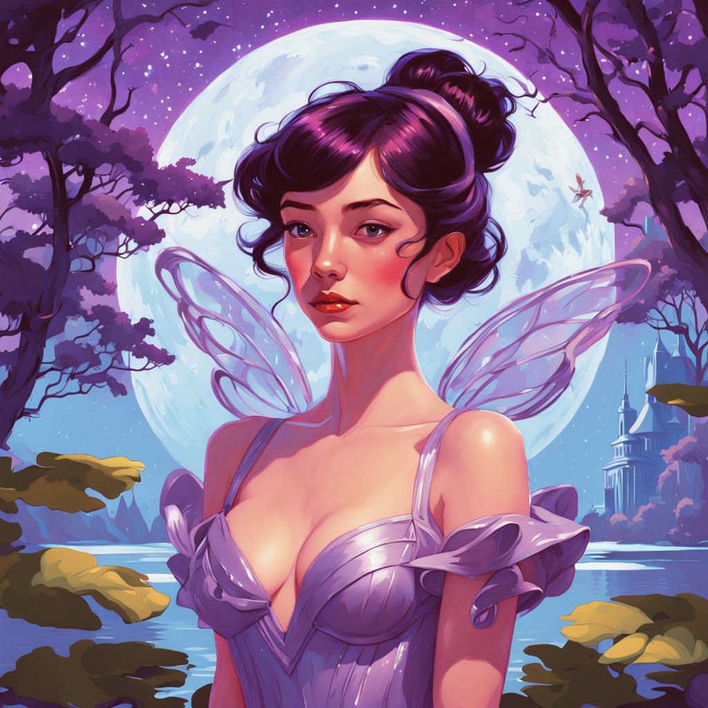 Surreal Purple Landscape with Magical Lake and Whimsical Tre...