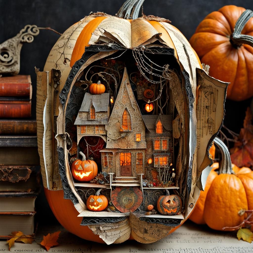 Intricate Mixed-Media Jack O'Lantern Sculpture