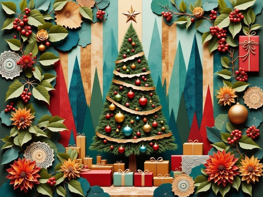 Glowing Christmas Tree in Dreamy Collage Style