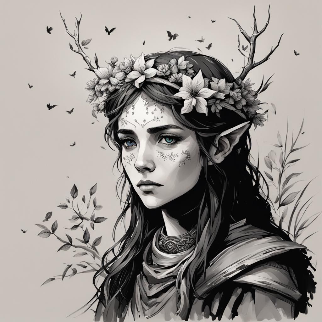 Enchanting Forest Sprite with Floral Crown