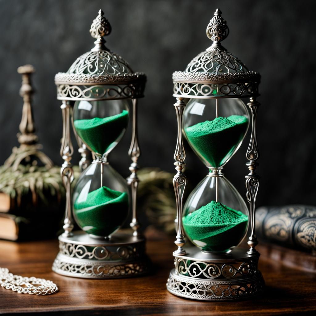 Intricate Slytherin Hourglass with Green Sand