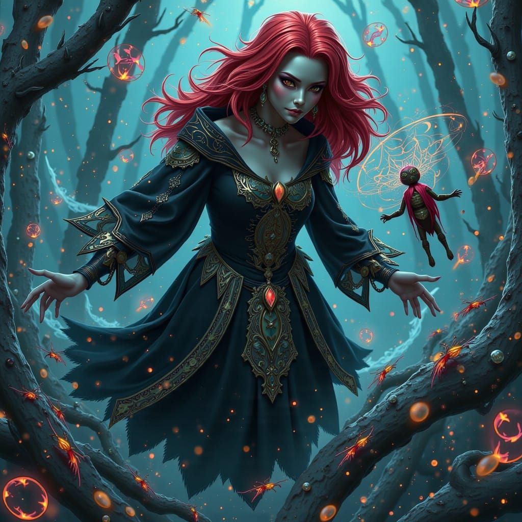 Witch Casting Spell with Glowing Runes