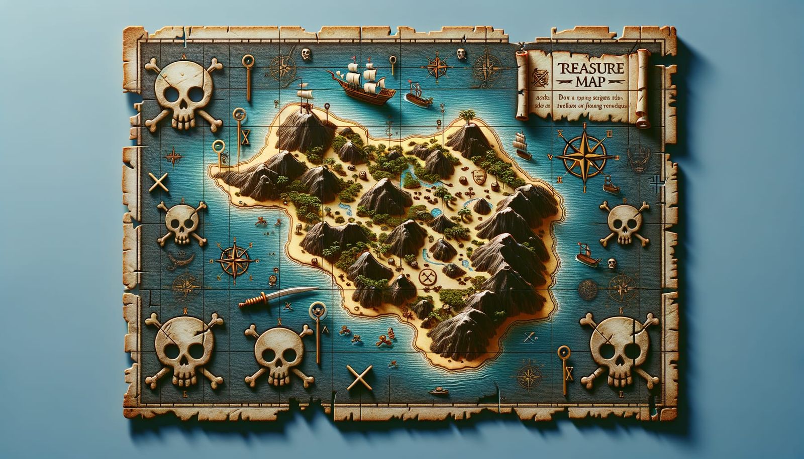 Pirate Treasure Map in Intricate 3D Computer Art