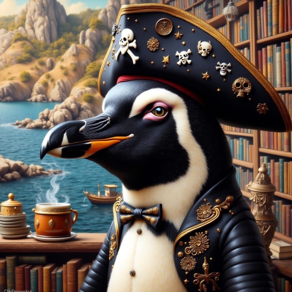 Penguin Pirate Character in Cartoon Style