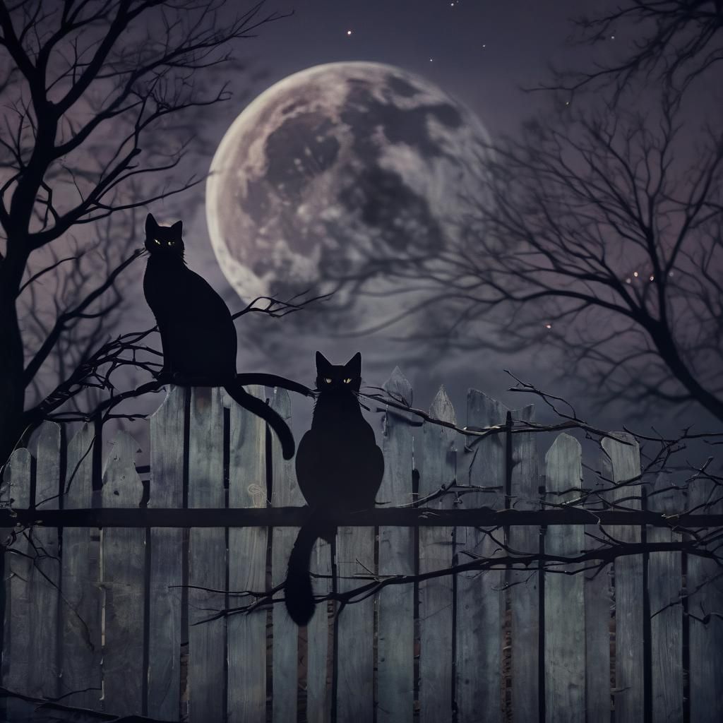 Black Cats on Halloween Night: Cinematic Still