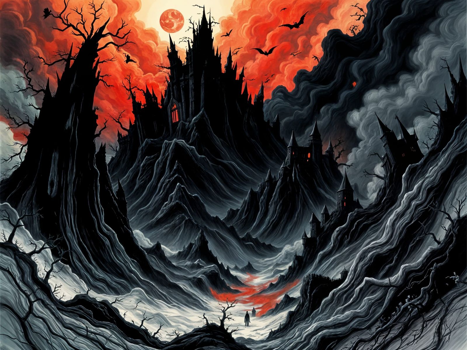 Gothic Castle of Darkness in Graphic Novel Style