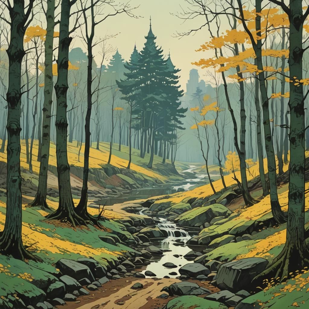 Idyllic City Park in Ukiyo-e Style