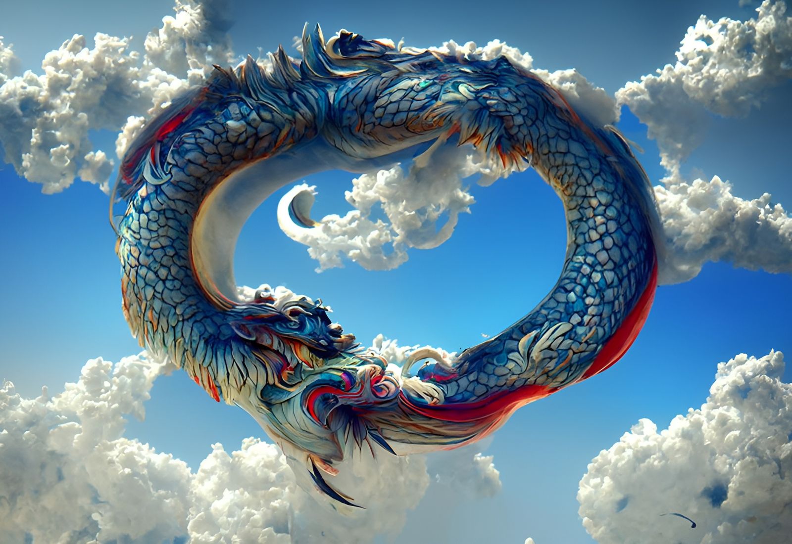 Celestial Dragon Ouroboros in Blue Sky