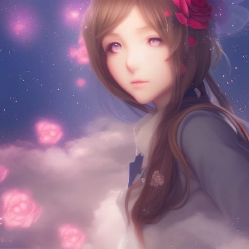 Cute Girl Digital Illustration with Luminous Sparkles