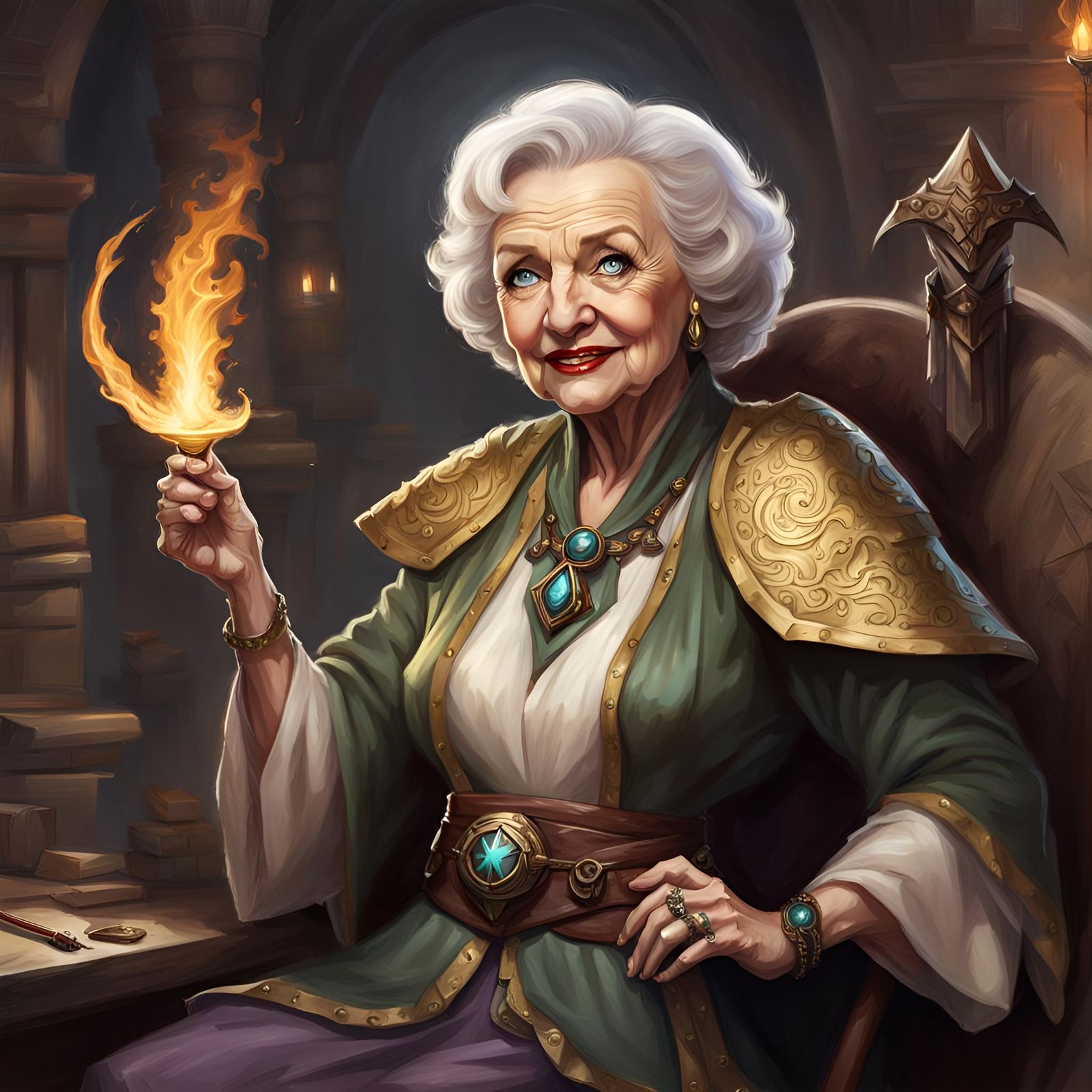 Betty White as DnD Mage in Fantasy Art