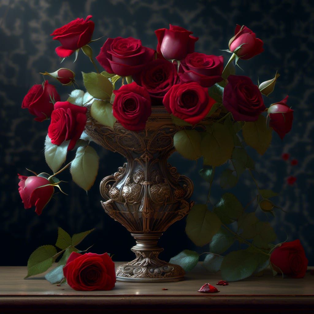 Dark Roses Still Life Digital Painting