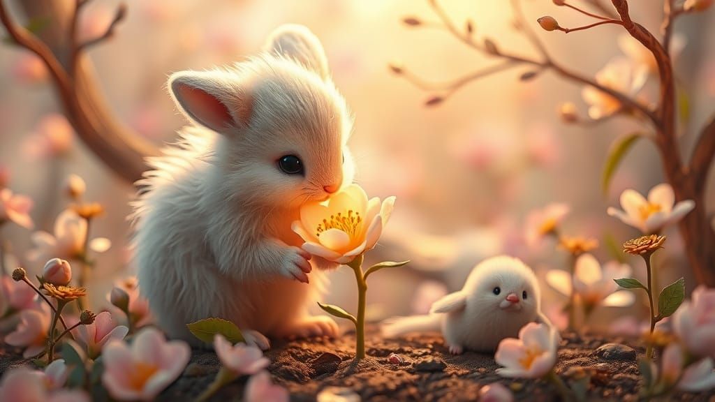 Cute animals smelling the flowers