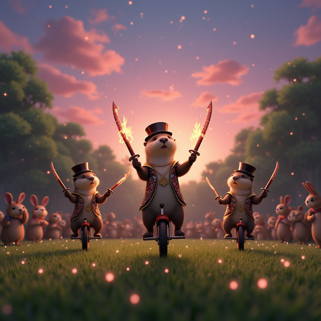 Otters Juggling Fire in a Woodland Circus