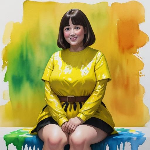 Brunette in Yellow Gunge: Gouache Style Impressionist Painti...