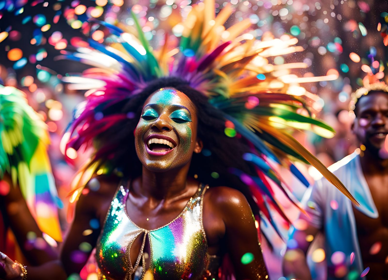 Brazilian Carnival Dancers in Rainbow Glitter Shower