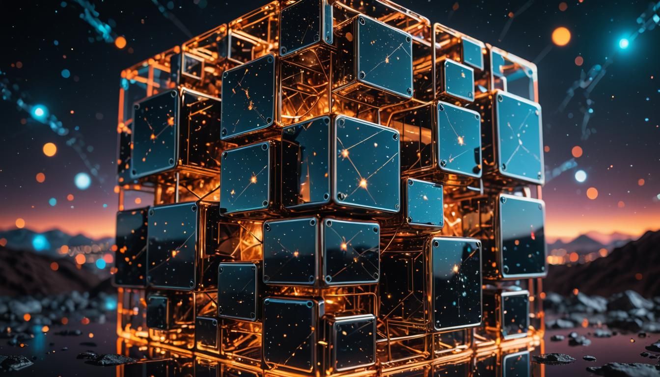 Ominous Steel Cube Constellation Reflection in HDR