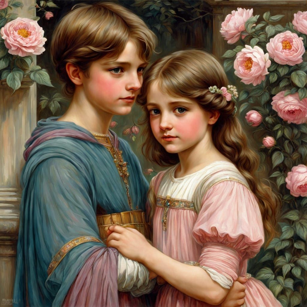 Children in Rose Garden, Classical Portrait