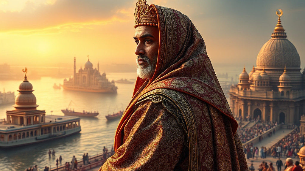 Regal Figure Overlooking Prayagraj in Digital Painting