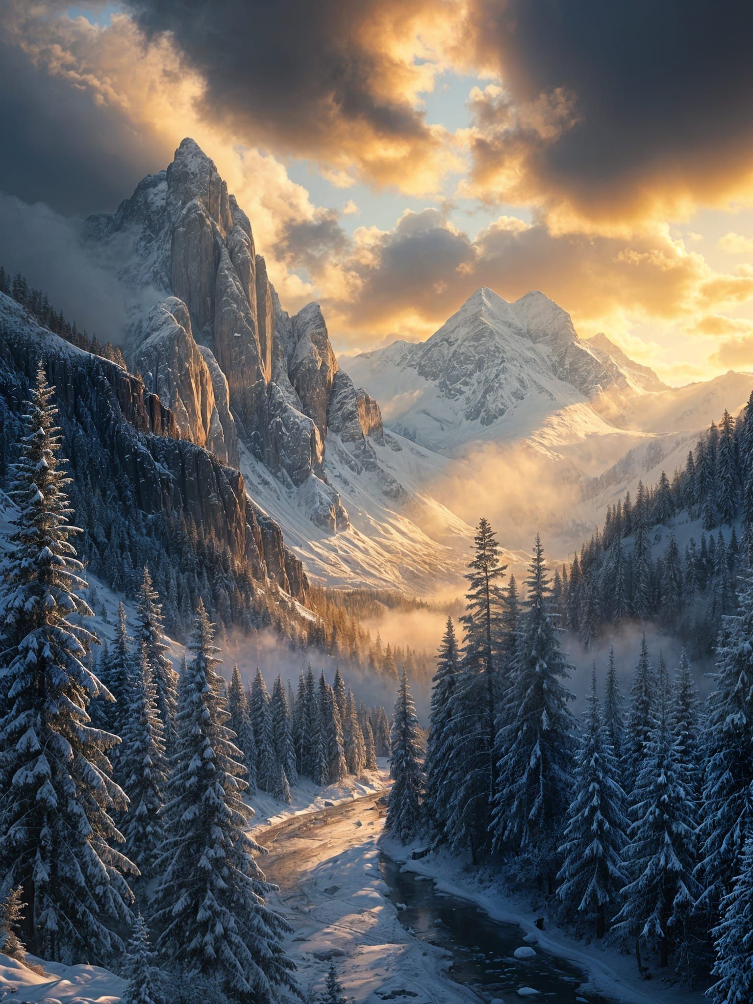 Epic Winter Landscape with Golden Hour Light