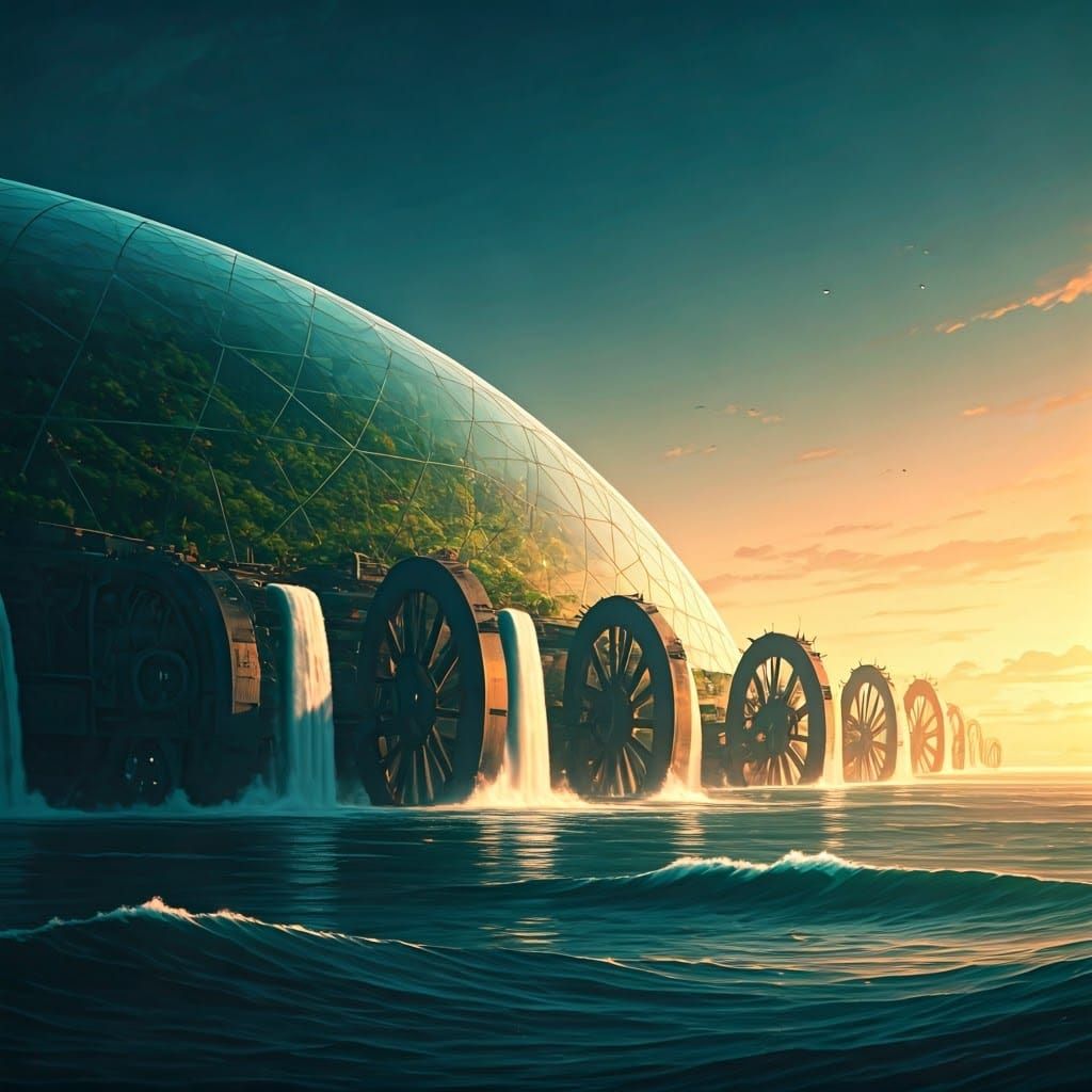 Surreal Eco-Friendly Waterwheels in a Tropical Biodome