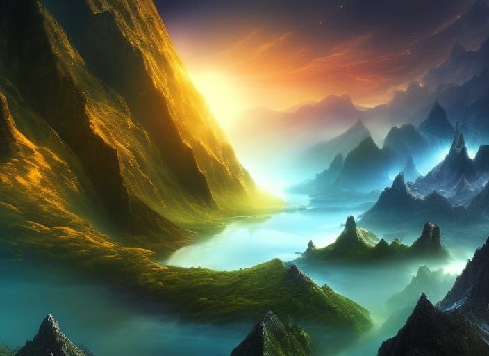 Ominous Iridescent Zen Fantasy Under Cosmic Sky