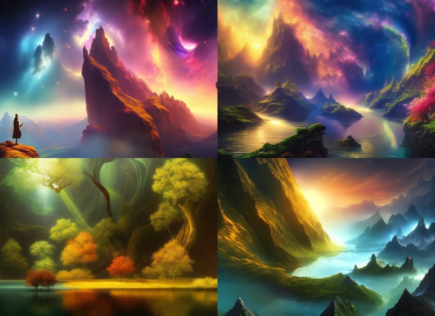 Cosmic Zen Garden: Iridescent Rococo Fantasy Landscape