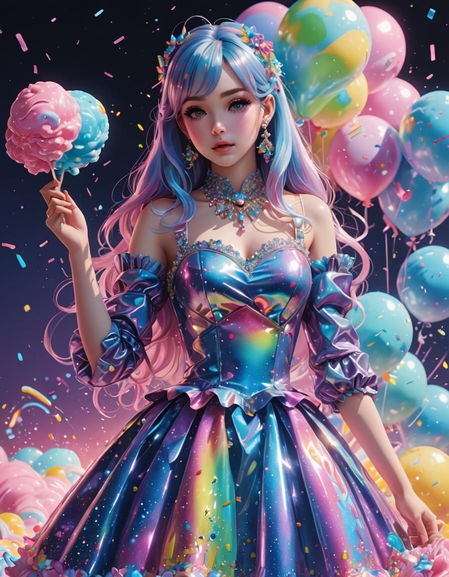 Holographic Iridescent Dress in Anime Art Style