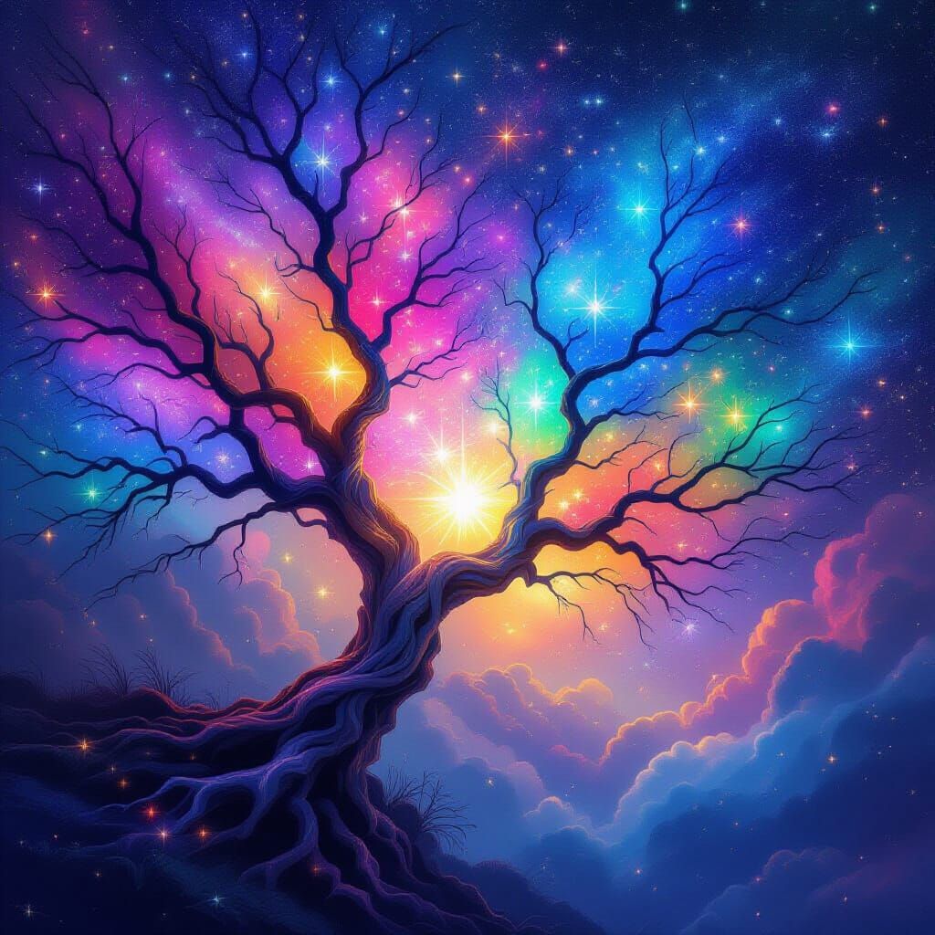 Celestial Arborescence of Luminous Branches in Starry Sky