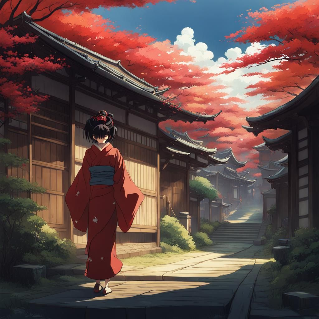Geisha Samurai in Studio Ghibli Anime Style