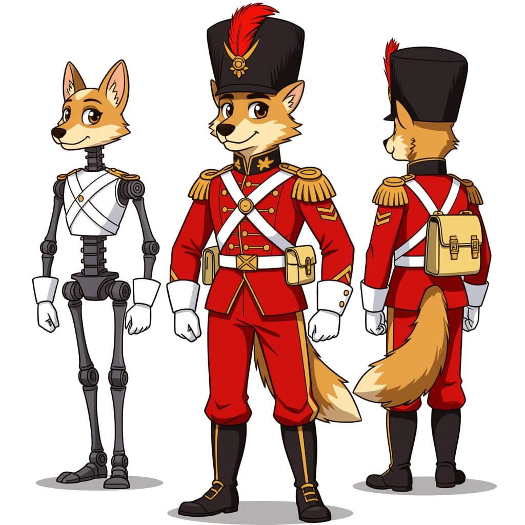 Anthropomorphic Dog Toy Soldier in Cartoon Style