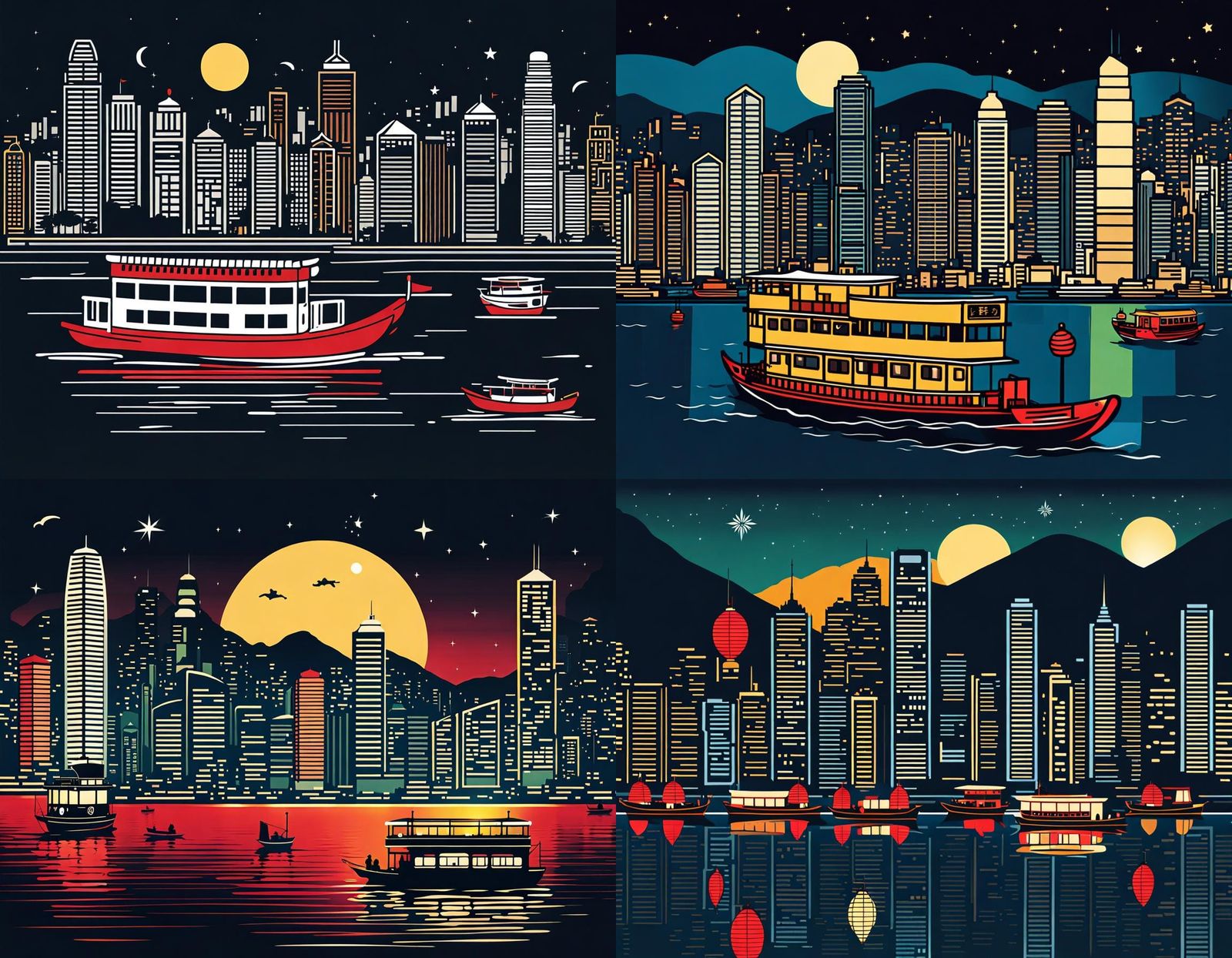 Hong Kong Night Skyline: Minimalist 8K Art
