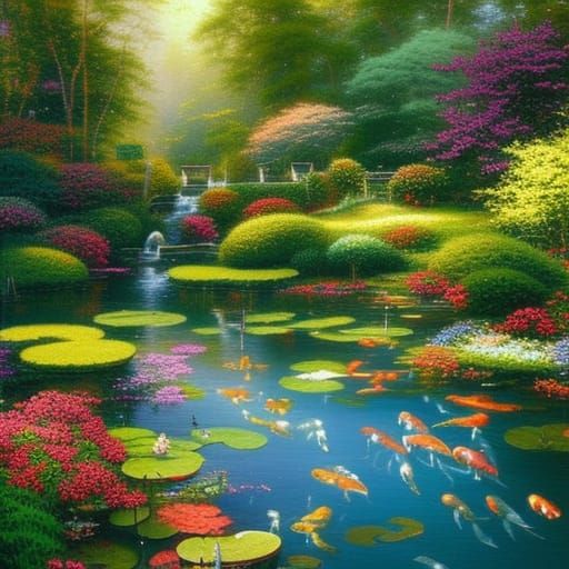 Koi Fish in Lily Pond, Ethereal Painting