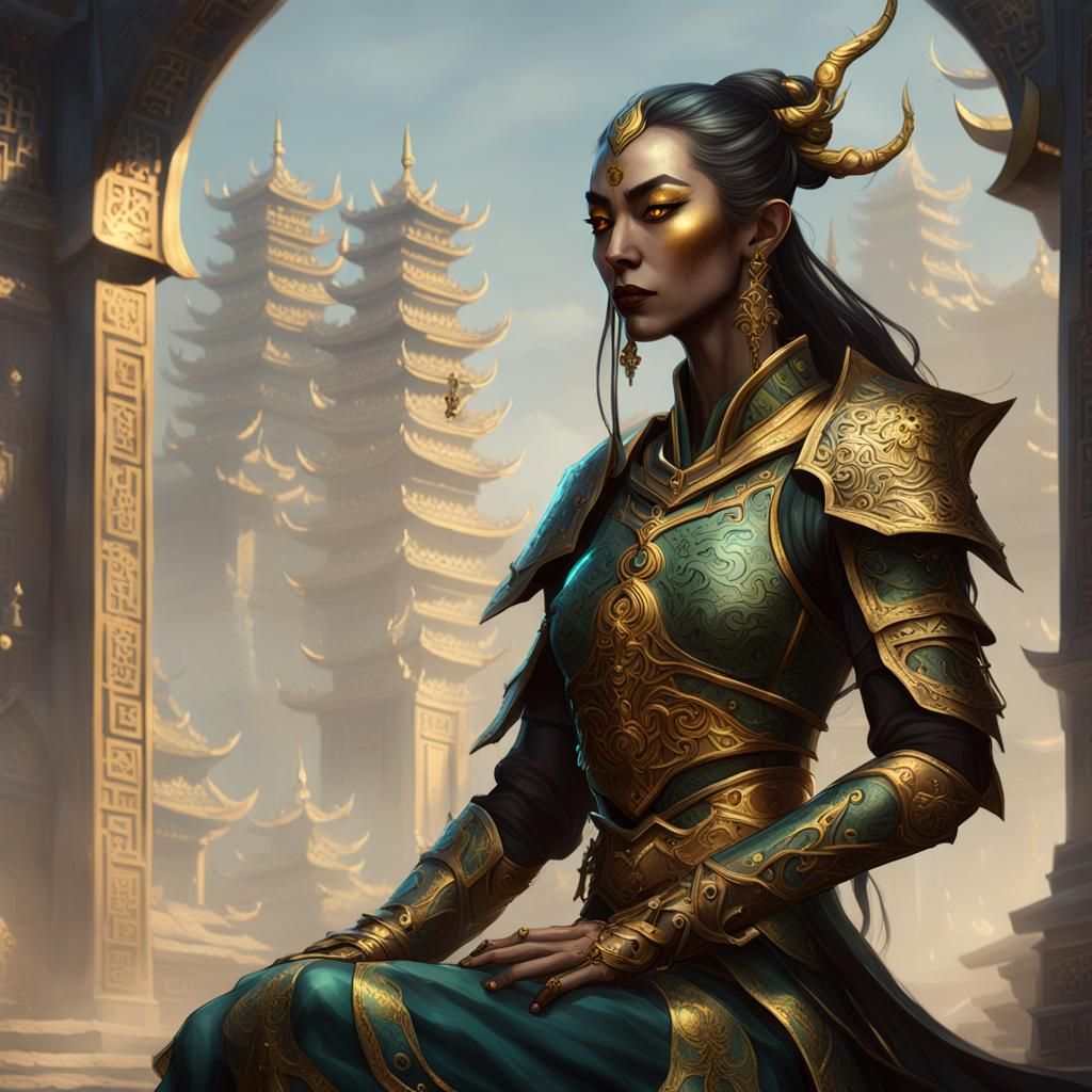 Ancient Elf Monk in Intricate Dark Fantasy Armor