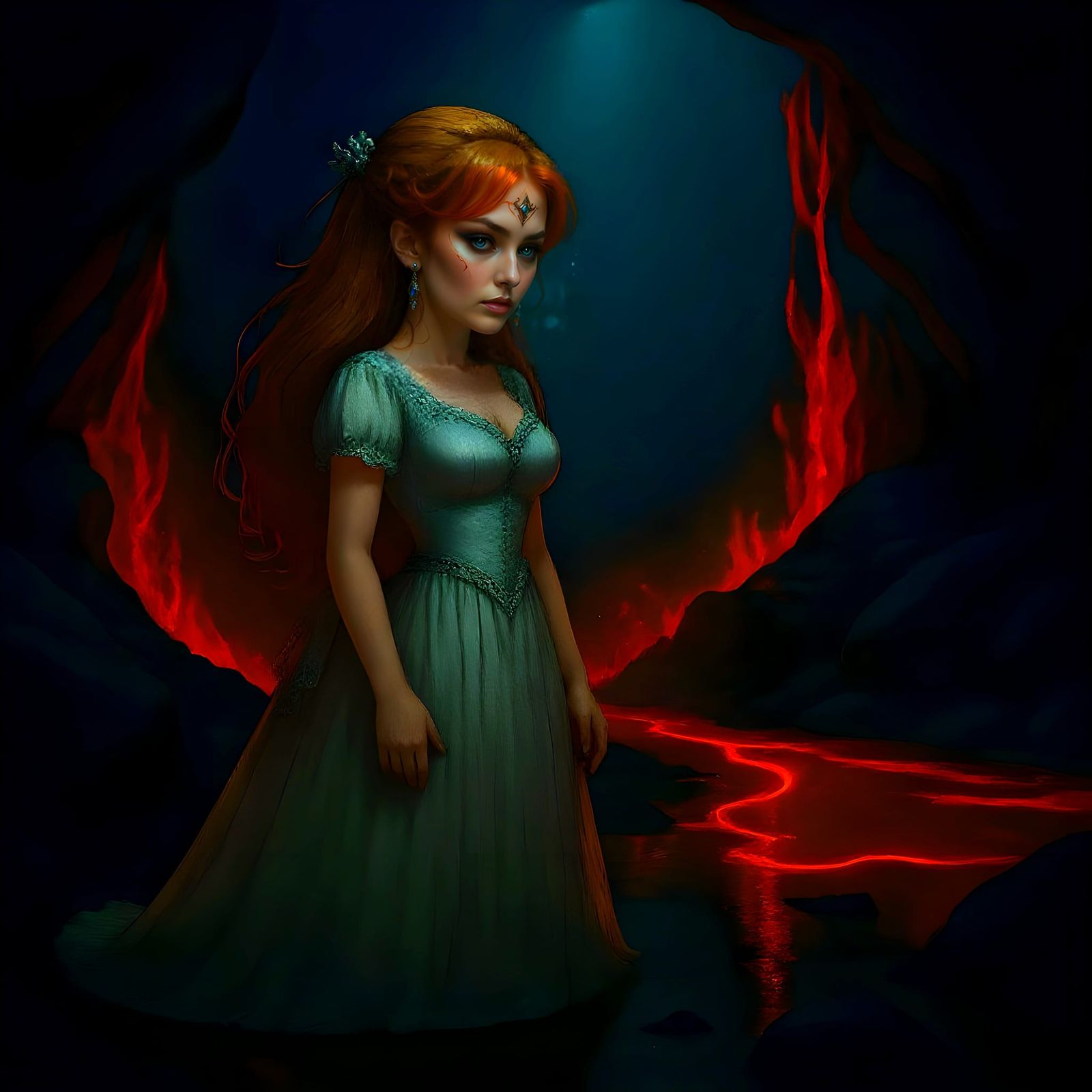 Mystical Lava Chamber with Ethereal Women