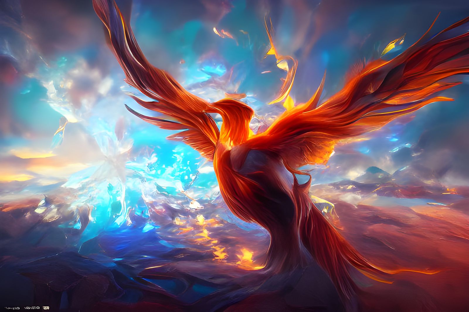 Epic Fiery Phoenix Portrait in Anime Art Style