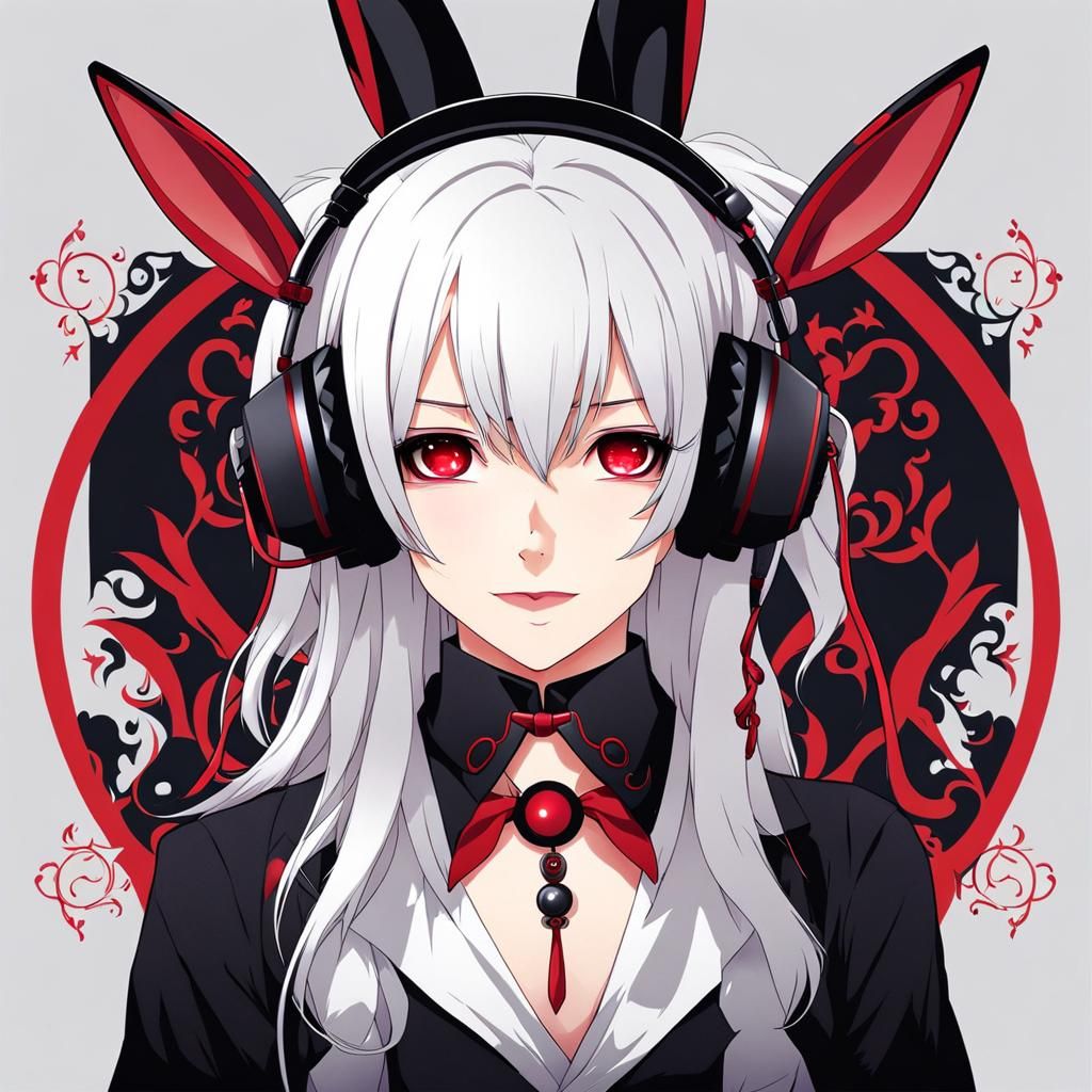 Anime Vampire Girl with Rabbit Headset