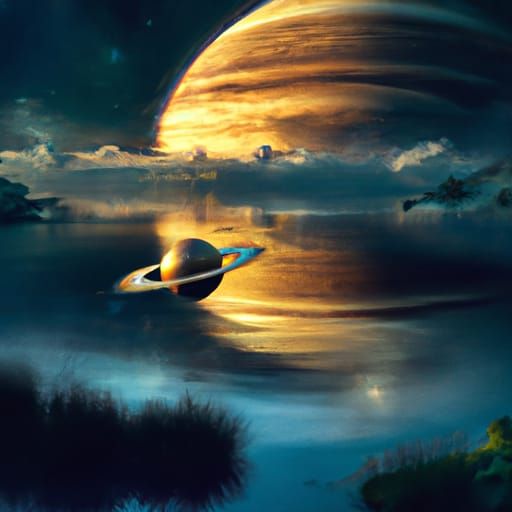 Saturn's Serene Float: An Epic Lake Scene