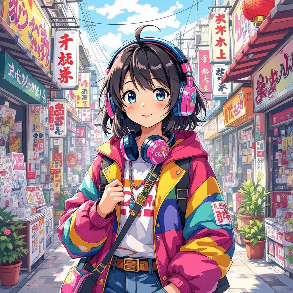 Young Anime Fan in Vibrant Pop Culture Scene