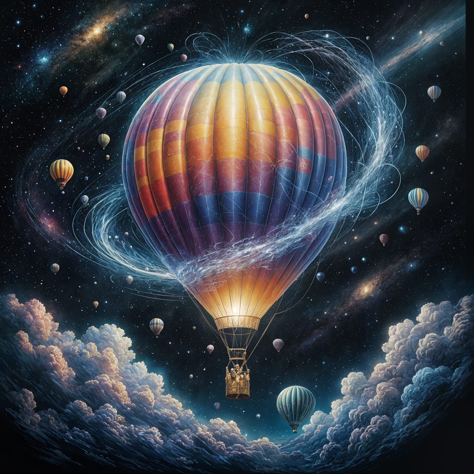 Whimsical Hot Air Balloon Soars Through Cosmic Vistas in a D...