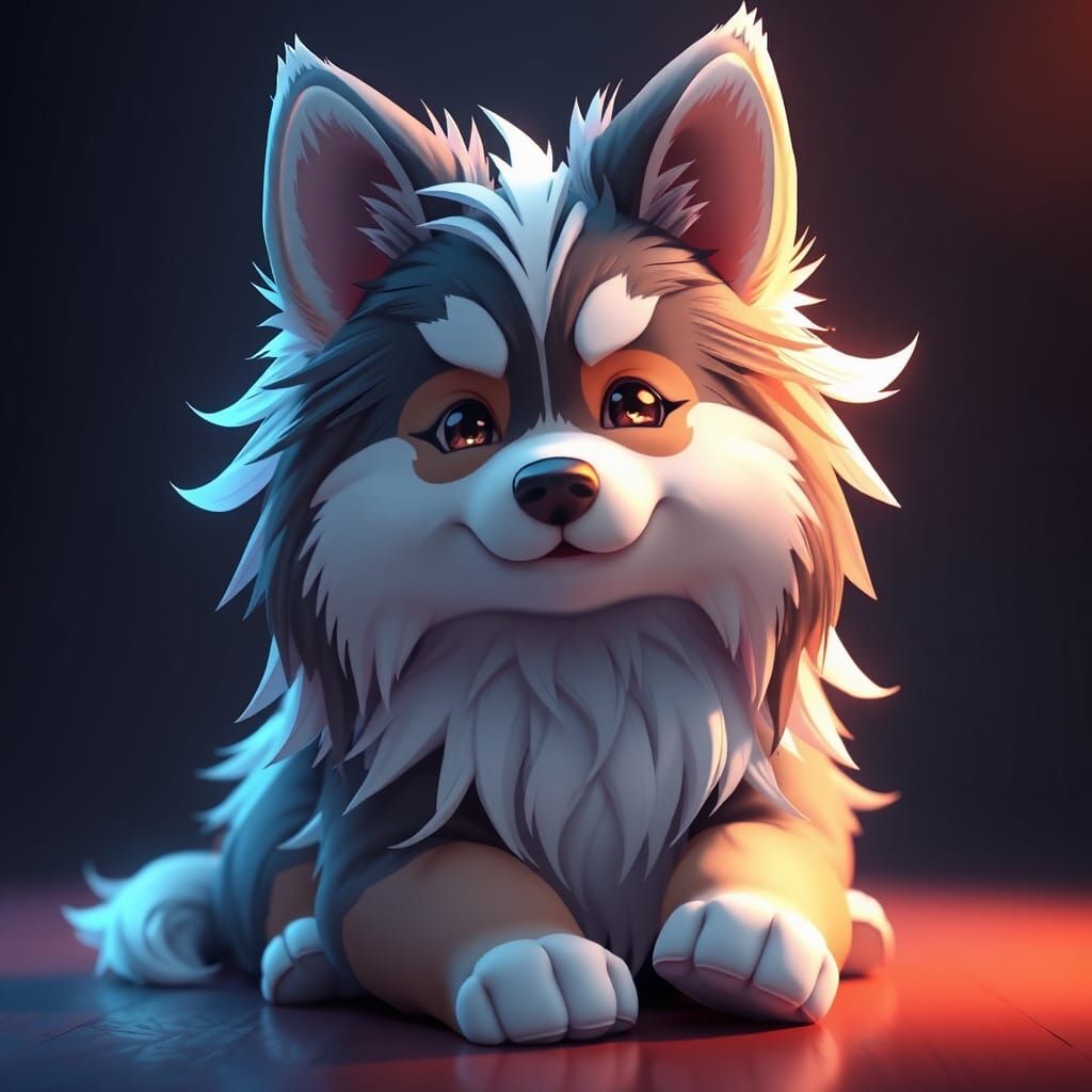 Cute Fluffy Sheltie Dog in 3D Anime Style