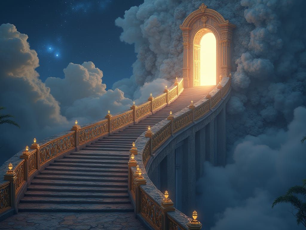 Sweeping Gilded Stairway Leads to Enchanted Celestial Realm