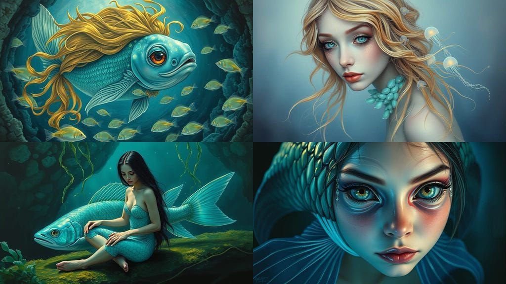 Surreal Mermaid Portrait in Dreamlike Acrylic Art