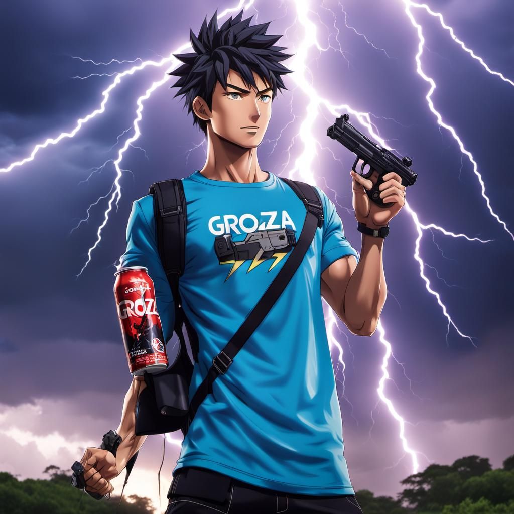 Anime Boy with Groza Gun and Lightning Bolt