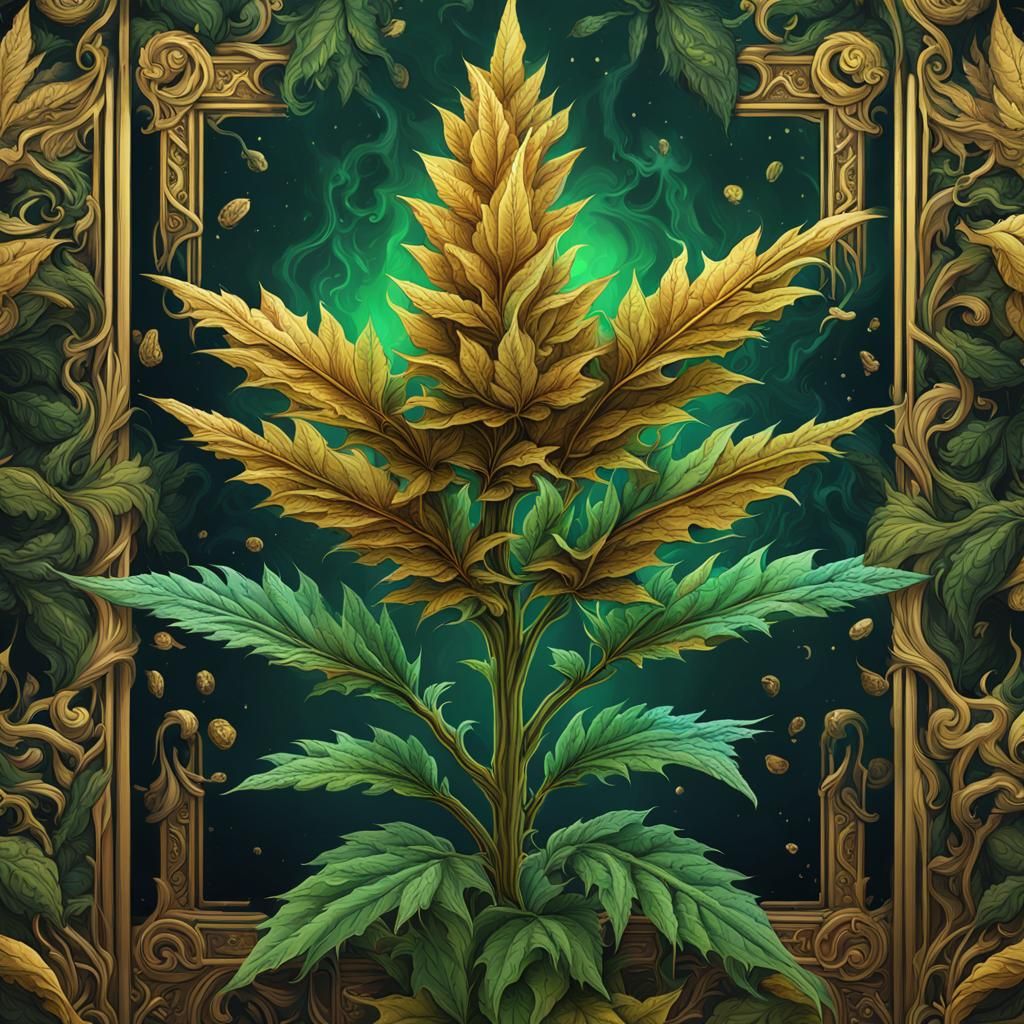 Fantasy Marijuana Plant in Detailed Painting