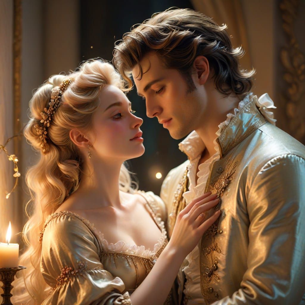 Dreamy 18th-Century Romance in Soft, Golden Anime Art