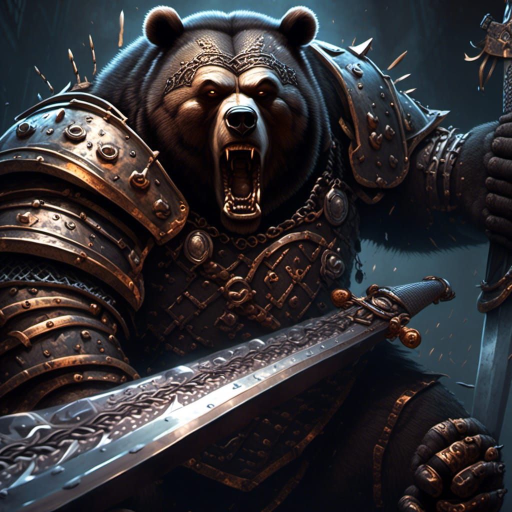 Shadow Barbarian Grizzly Bear Portrait in Steampunk Style