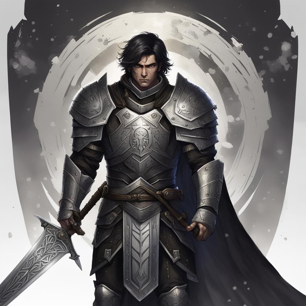 Fallen Aasimar Paladin of Shadows in Black Armor