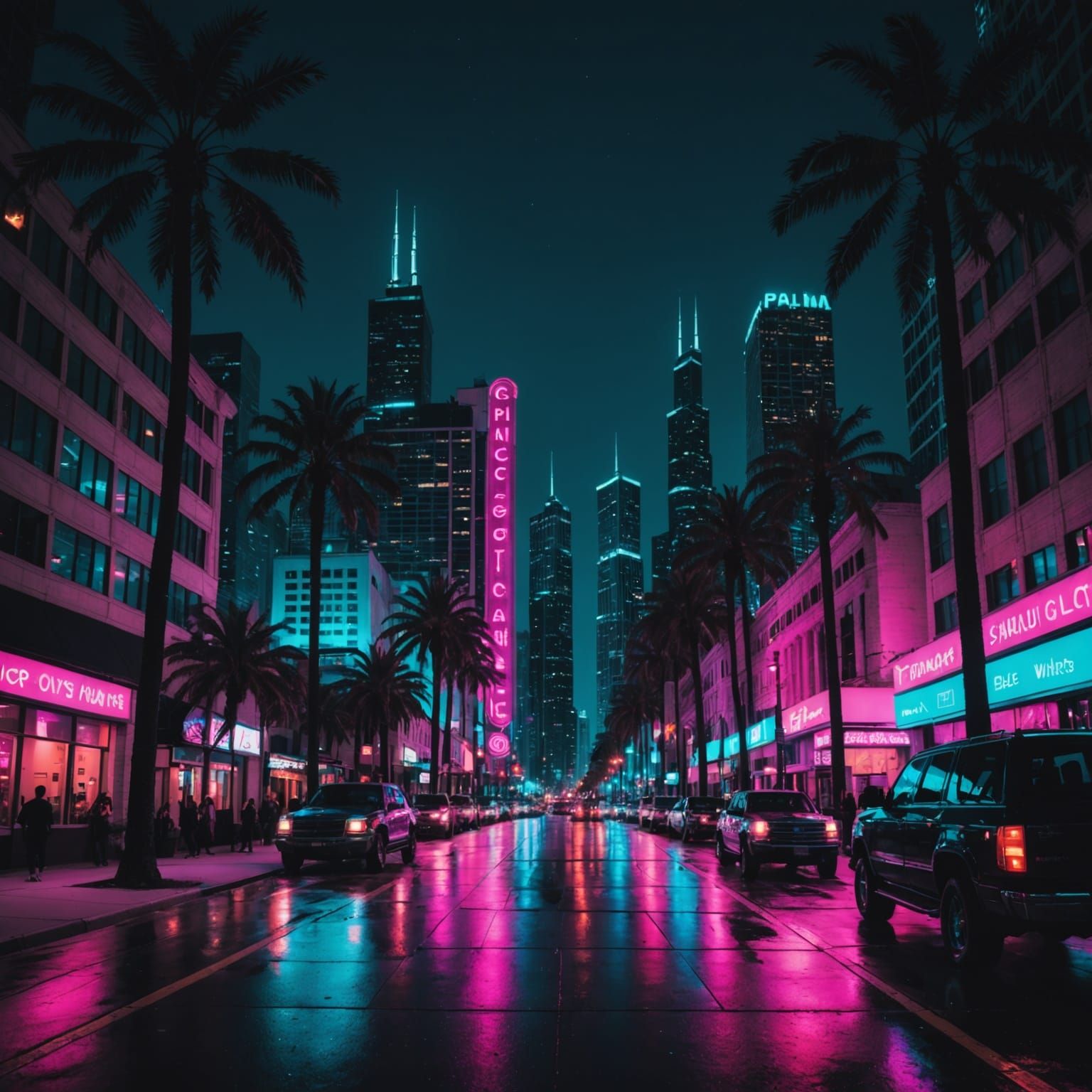 Cyberpunk Nightlife in a Futuristic Chicago