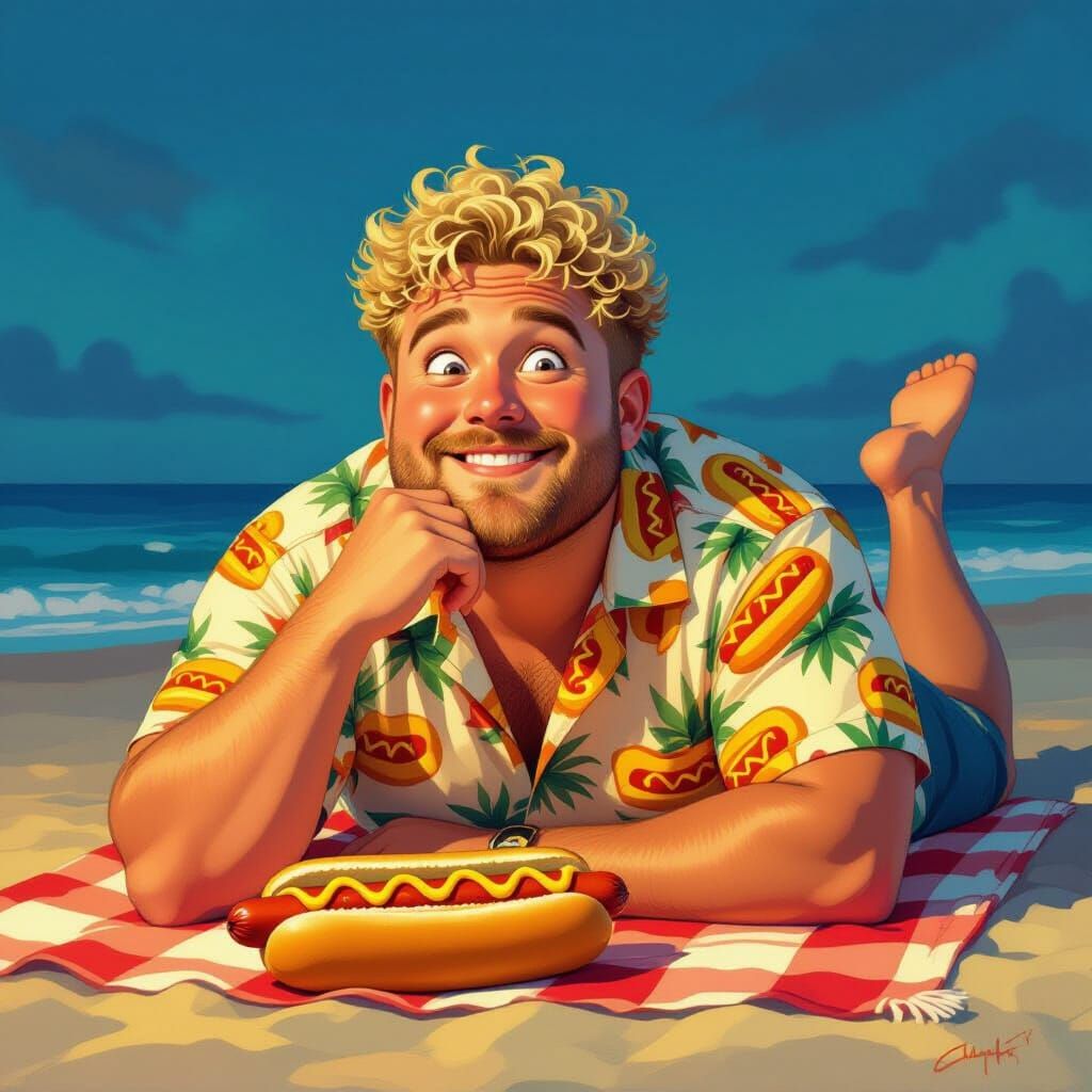 Joyful Man on Beach in Anime-Inspired Style