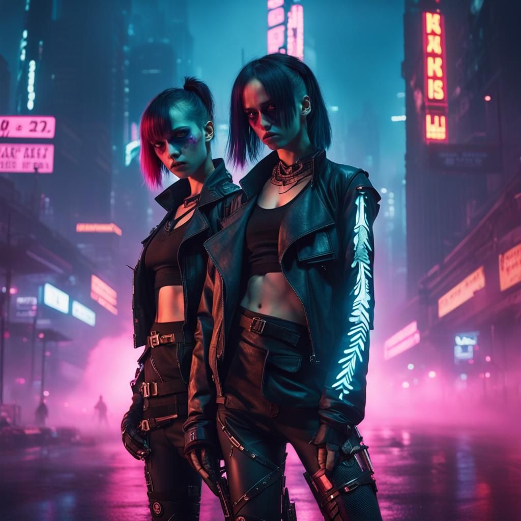 Cyberpunk Girls in a Dark City